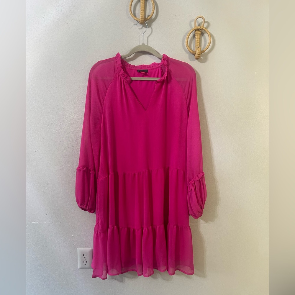 Chiffon Long Sleeve V Neck Orchid Pink Plus Size Dress